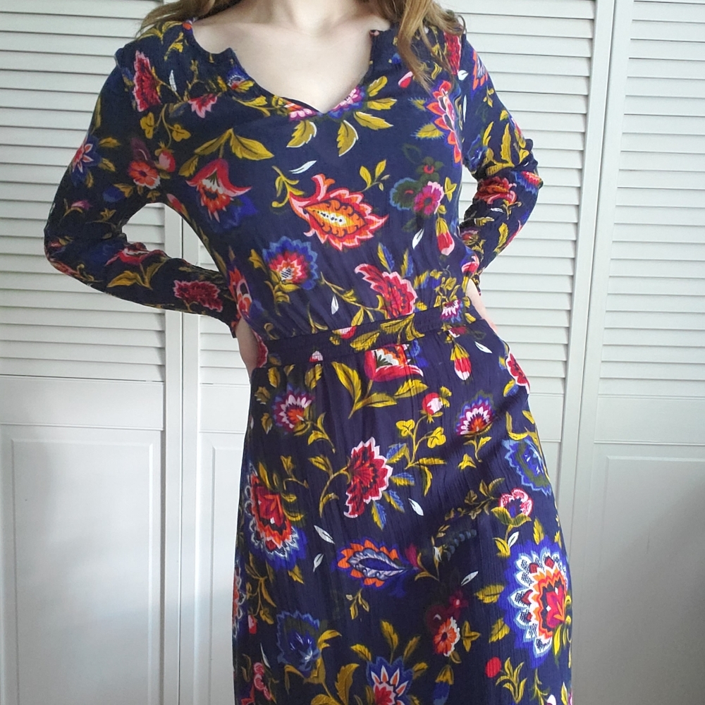 Old Navy Blue Floral Boho Peasent Dress Size XS